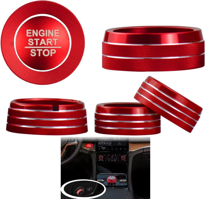 HDUFC for Jeep 2022-2025 Grand Cherokee/Grand Cherokee 4xe/Grand Cherokee L car Interior 6-Piece Set, Shift Switch, air Conditioning Adjustment, Headlight Switch knob, Start Button Cover/Ring (red) - Image 1